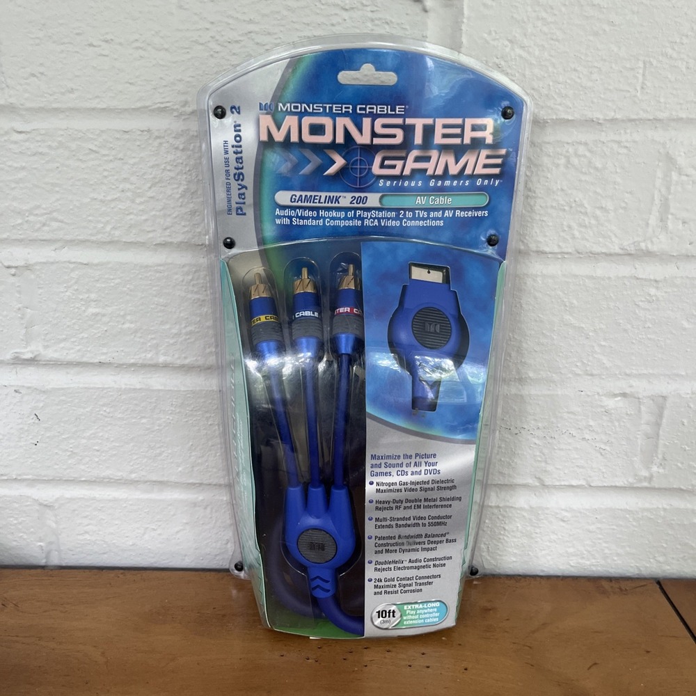 Monster Cable GameLink 200 AV Cable for PlayStation 2 PS2 10ft Gold RCA PGL200